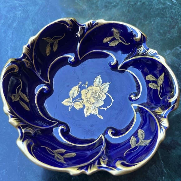 Vintage Jlmenau Graf Von Henneberg Porzellan Echt Kobalt Gold Blue Candy Dish - Picture 5 of 5
